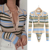 Νέο μοντέλο γυναικείου ριγέ κορμάκι με κουμπιά