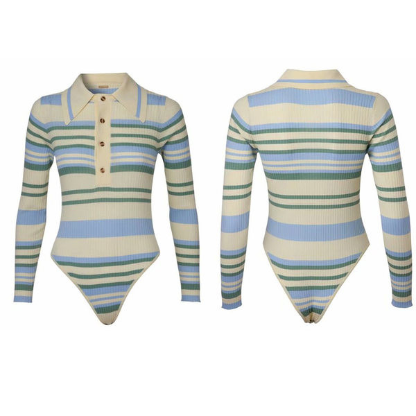 Νέο μοντέλο γυναικείου ριγέ κορμάκι με κουμπιά