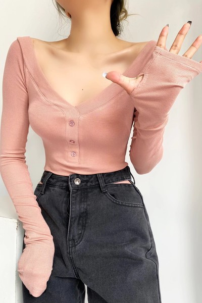 Γυναικείο καθημερινό κορμάκι με κουμπιά και μακριά μανίκια