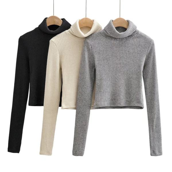 Modern női csíkos pulóver magas gallérral