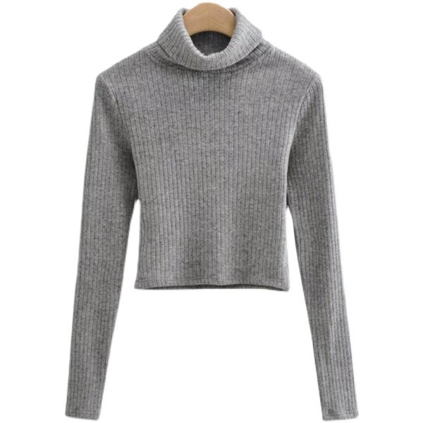 Modern női csíkos pulóver magas gallérral