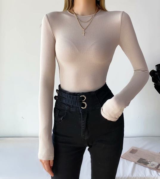 Naiste elastne sügis-talvine body ovaalse kaelusega