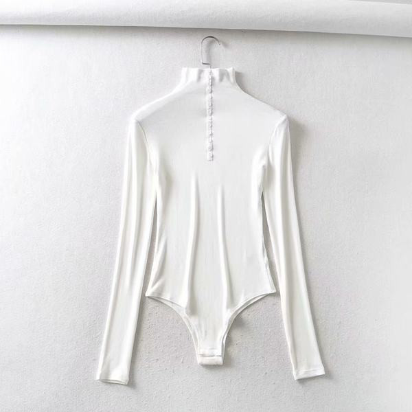 Uus kõrge polo krae ja nööpidega naiste body mudel