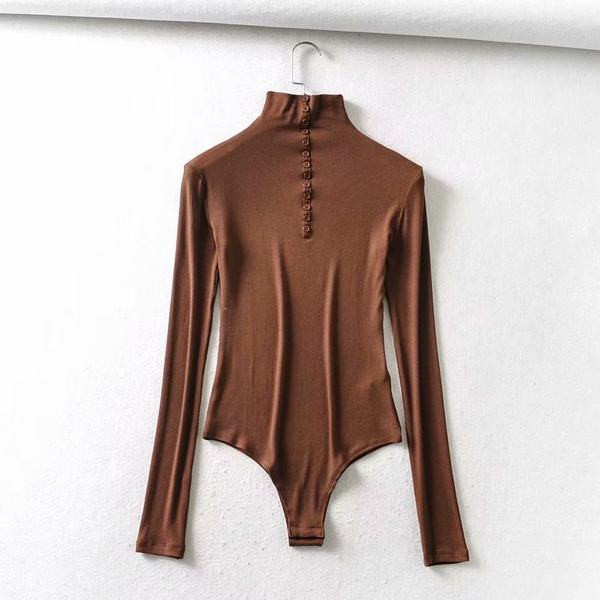 Uus kõrge polo krae ja nööpidega naiste body mudel