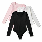 Ikdienas bodijs ar garām piedurknēm un špica kakla izgriezumu sievietēm