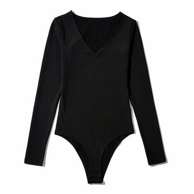 Ikdienas bodijs ar garām piedurknēm un špica kakla izgriezumu sievietēm