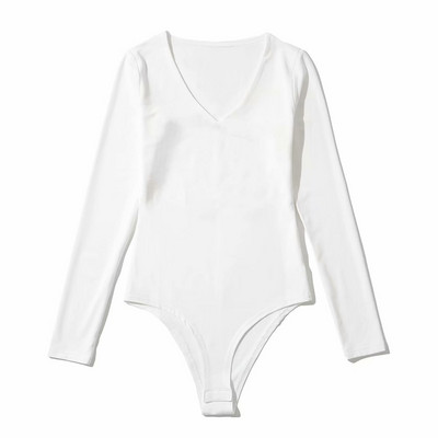 Ikdienas bodijs ar garām piedurknēm un špica kakla izgriezumu sievietēm