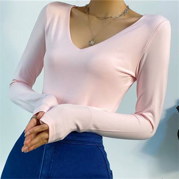 Ikdienas bodijs ar garām piedurknēm un špica kakla izgriezumu sievietēm