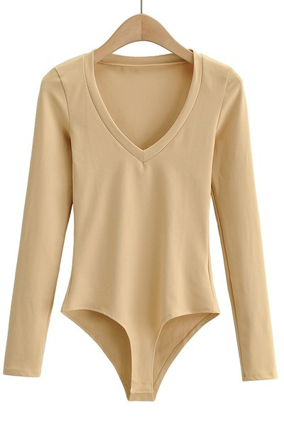 Női body spitz nyakkivágással és hosszú ujjal