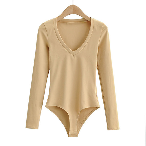 Női body spitz nyakkivágással és hosszú ujjal