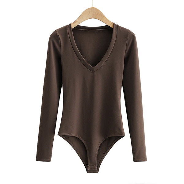 Női body spitz nyakkivágással és hosszú ujjal