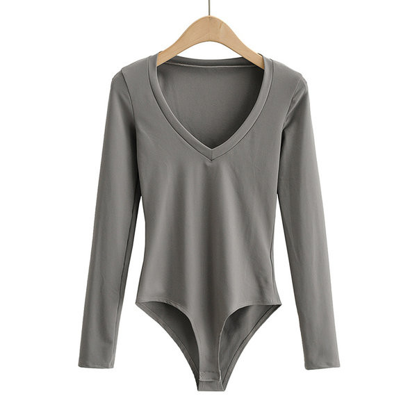 Női body spitz nyakkivágással és hosszú ujjal