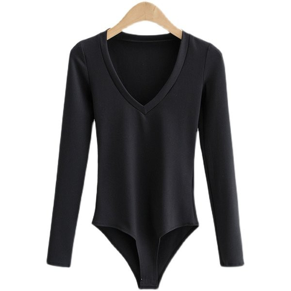 Női body spitz nyakkivágással és hosszú ujjal
