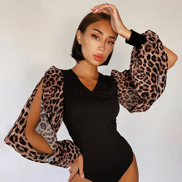 Modern női body széles ujjal, állatmintával