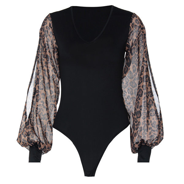 Modern női body széles ujjal, állatmintával