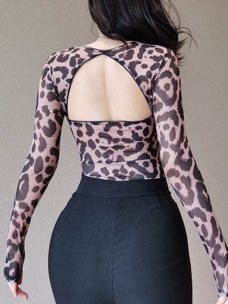 Moderan ženski bodi sa animal printom i dugim rukavima