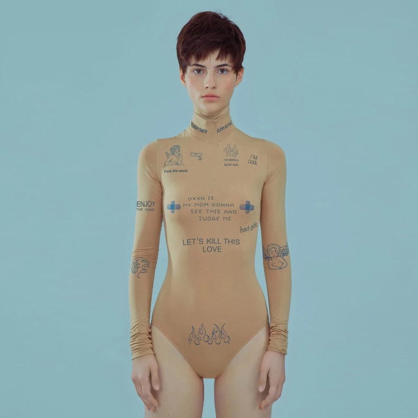 Női body rátéttel, magas gallérral