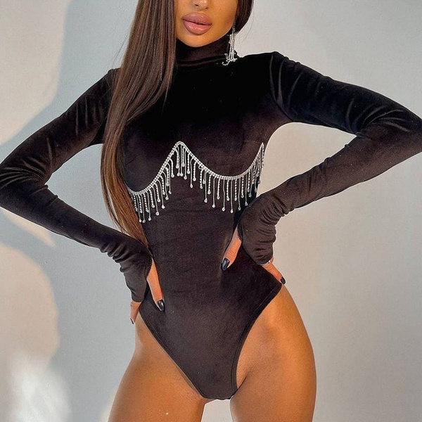 Body de dama din catifea decorat cu pietre