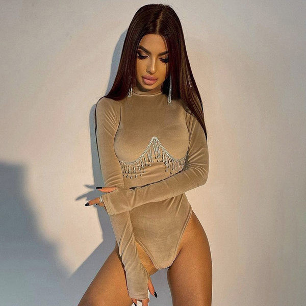 Body de dama din catifea decorat cu pietre