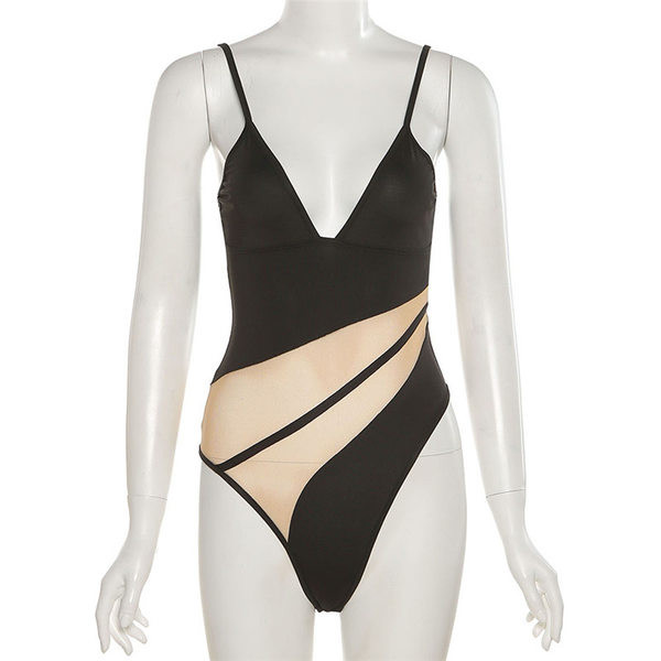 Naiste musta värvi rihmadega läbilõikeline body