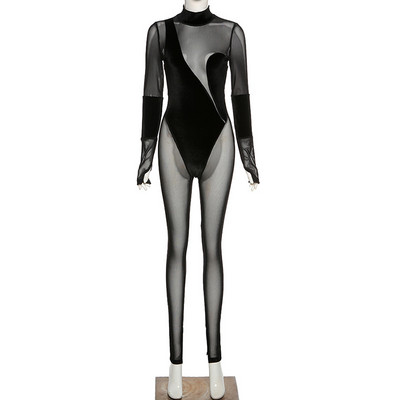 Šiuolaikiškas moteriškas tinklinis kūnas ilgomis rankovėmis ir aksomu