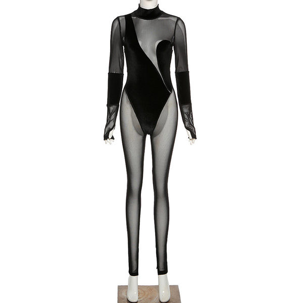 Šiuolaikiškas moteriškas tinklinis kūnas ilgomis rankovėmis ir aksomu