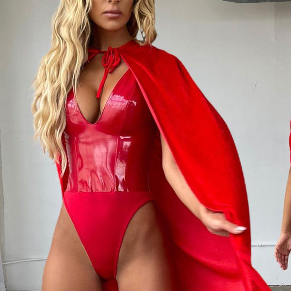 Modern bőr női test spitz nyakkivágással