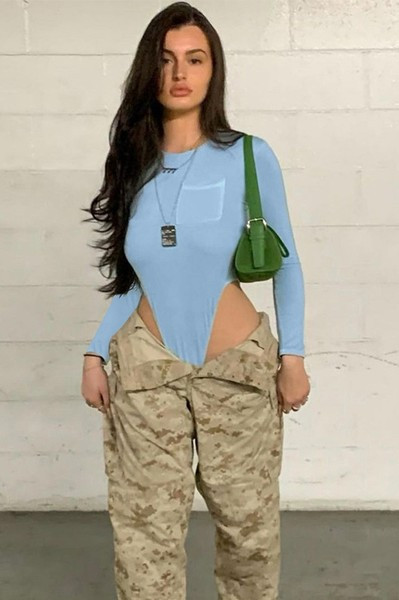 Ženski bodi u plavoj boji i džepić