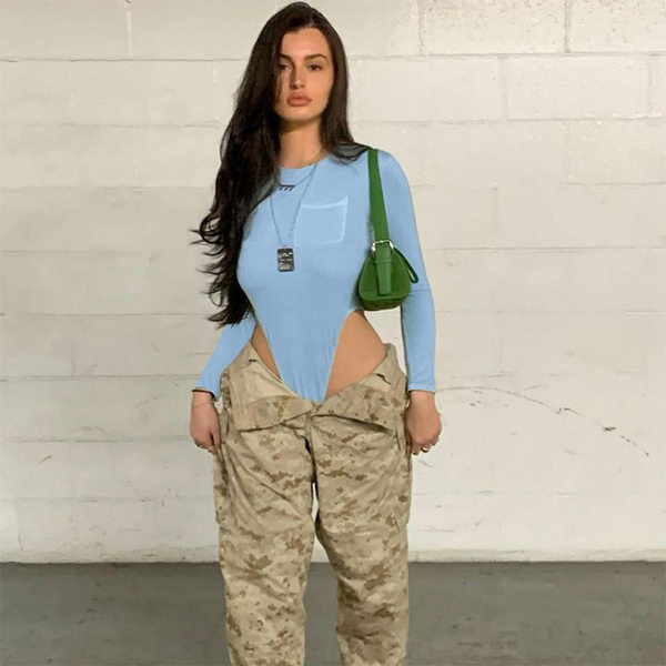 Ženski bodi u plavoj boji i džepić