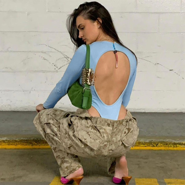 Ženski bodi u plavoj boji i džepić