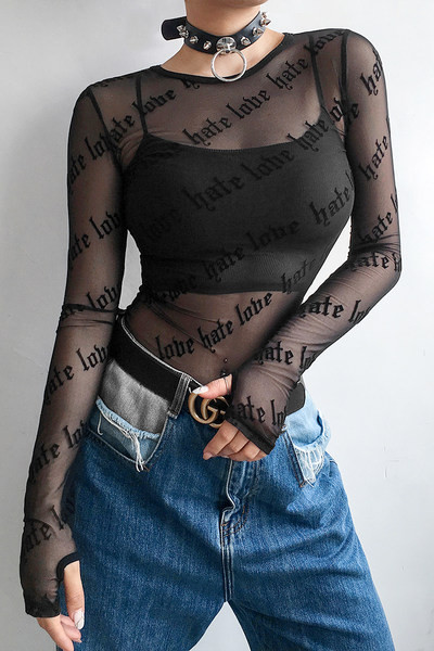 Дамска прозрачна блуза с овално деколте