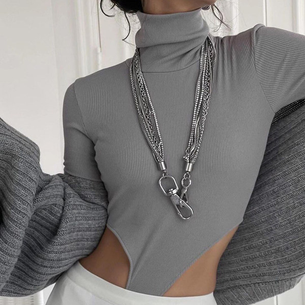 Ženski body clean model s dugim rukavima i polo kragnom