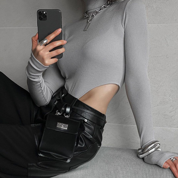 Ženski body clean model s dugim rukavima i polo kragnom