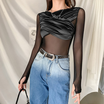 Uus ümara dekoltee ja pikkade varrukatega naiste body mudel