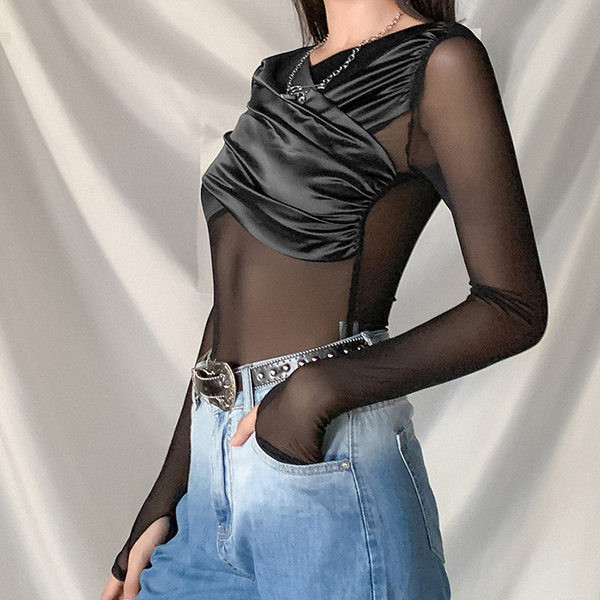 Uus ümara dekoltee ja pikkade varrukatega naiste body mudel