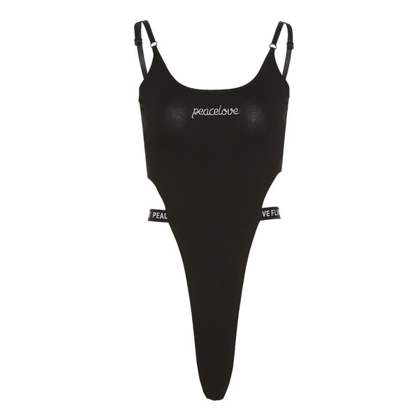 Peenikeste rihmade ja musta kirjaga naiste body