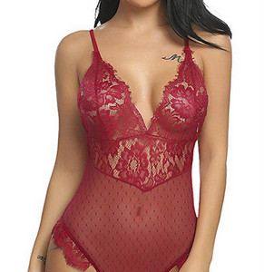 Ženski čipkasti bodi s V izrezom