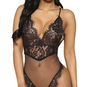 Ženski čipkasti bodi s V izrezom