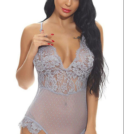 Ženski čipkasti bodi s V izrezom