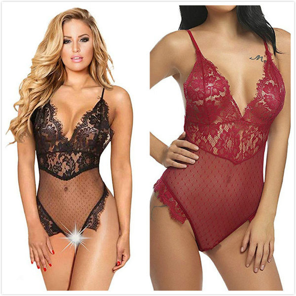 Ženski čipkasti bodi s V izrezom