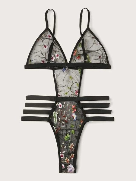 Stílusos női hálós test hímzéssel