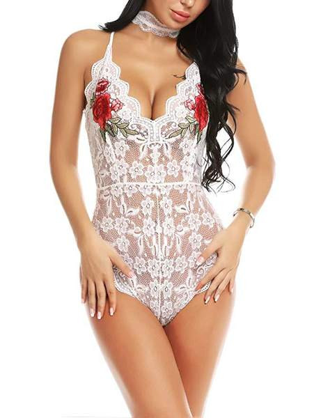 Μοντέρνο κορμάκι από δαντέλα με κέντημα και λεπτές τιράντες