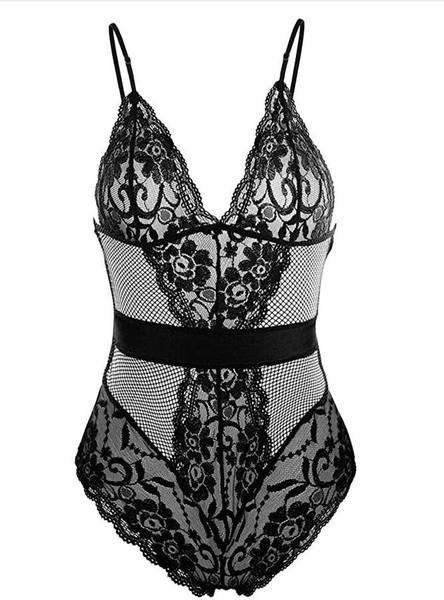 Γυναικείο κορμάκι δαντέλα με διχτυωτό και λεπτές τιράντες