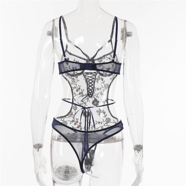 Elegantni ženski mrežasti bodi s vezom