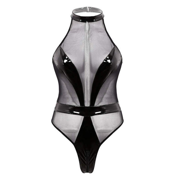 Naiste moodne musta värvi nahkelementidega body