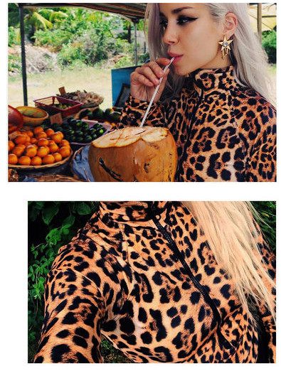 Moderan ženski bodi s patentnim zatvaračem i životinjskim printom