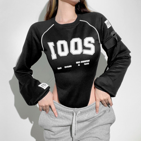 Igapäevane prindiga ja pikkade varrukatega naiste body