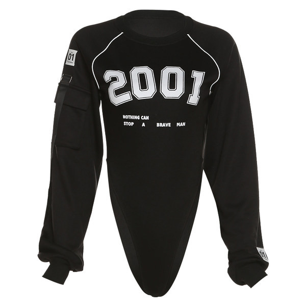 Igapäevane prindiga ja pikkade varrukatega naiste body