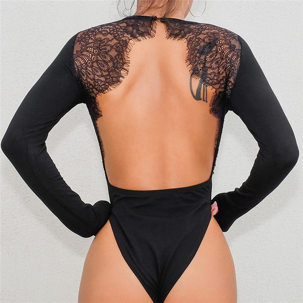 Γυναικείο κομψό κορμάκι με δαντέλα και ανοιχτή πλάτη