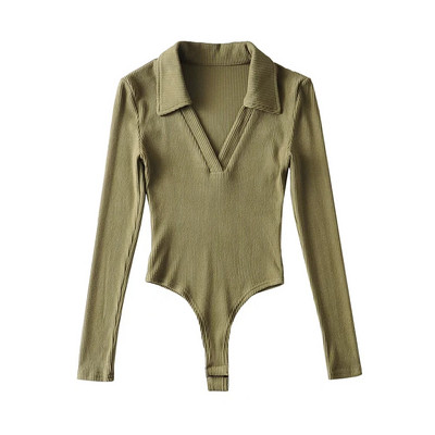 Γυναικείο κορμάκι κοτλέ με κλασικό γιακά και λαιμόκοψη spitz